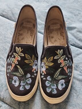 Keds Black Floral Embroidered Slip-On Sneakers